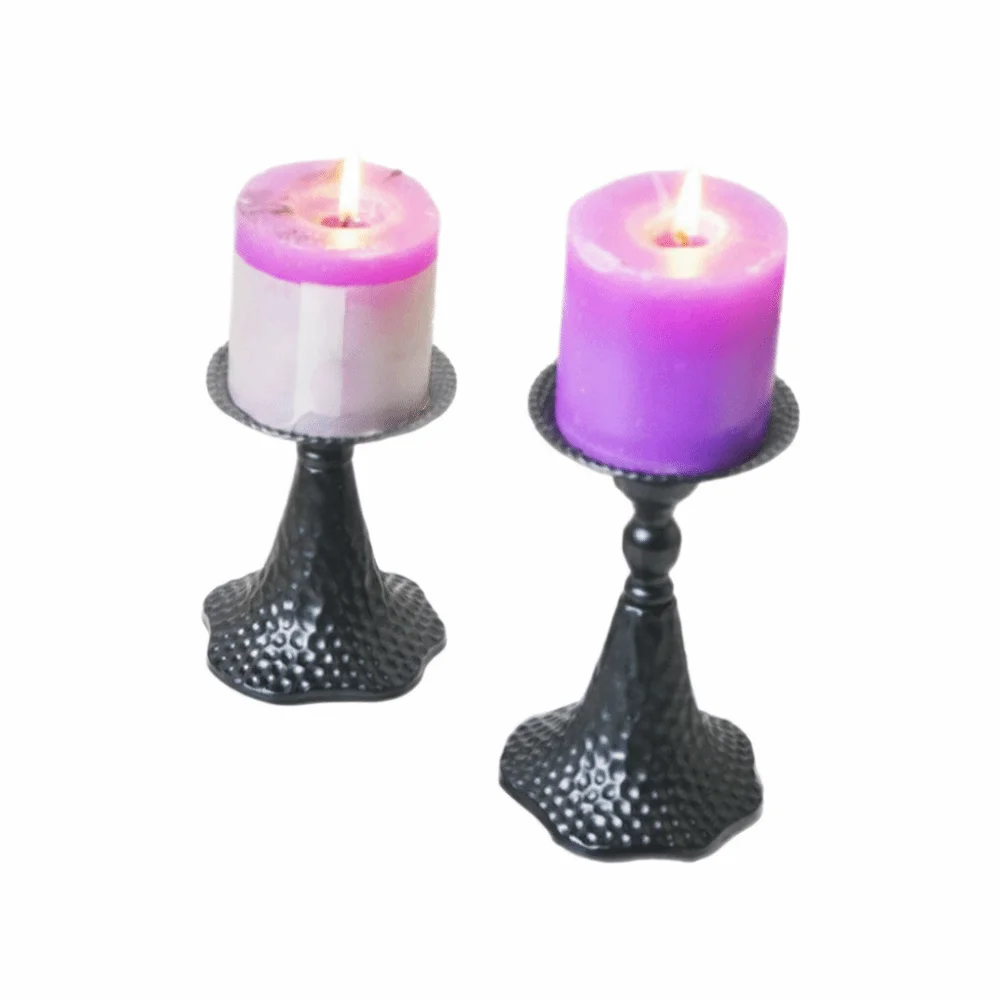 Black Iron Candle Holders Metal Low Profile Design Iron Candlestick Stand Table Decoration Decorative Candle Stand