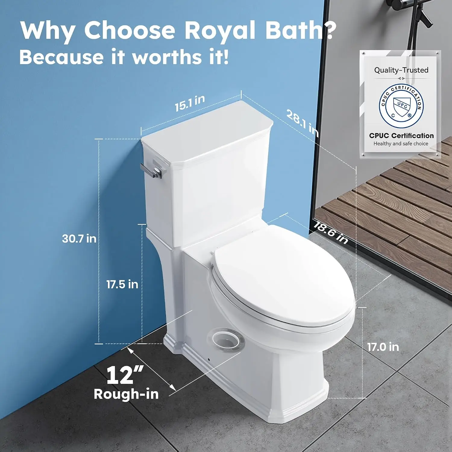 RoyalBath Skirted Two piece Toilet for Bathrooms, 12