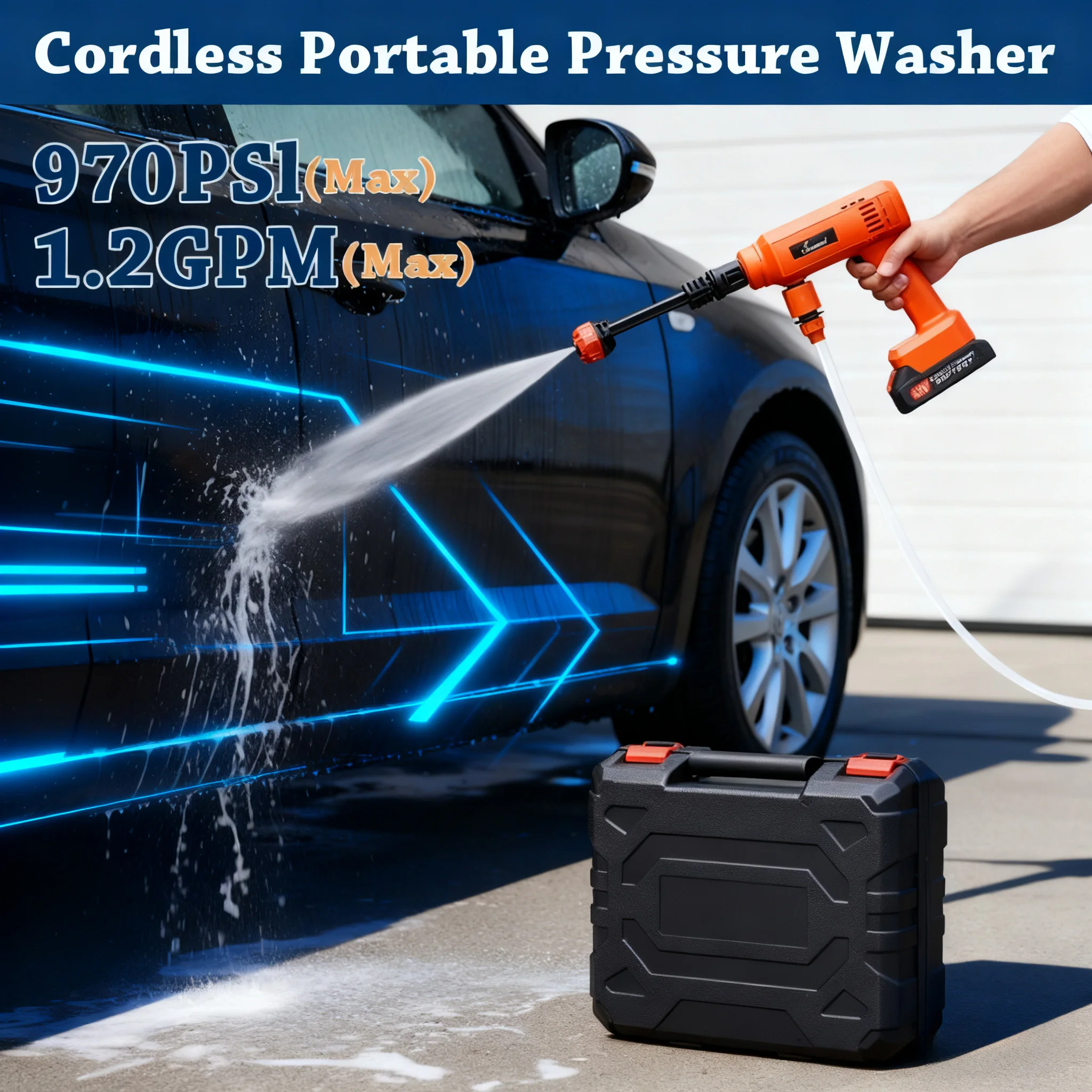 Power Blaster Plus غسالة الضغط اللاسلكية المحمولة الكهربائية ارتفاع ضغط مدفع رذاذ الماء وخرطوم أداة تنظيف غسالة السيارات #2