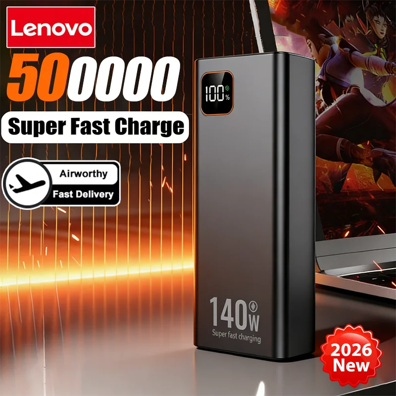 

Lenovo 500000mAh 140W Ultra Capacity Power Bank Super Fast Charging CCC Portable Battery Charger For IPhone For Samsung 2026