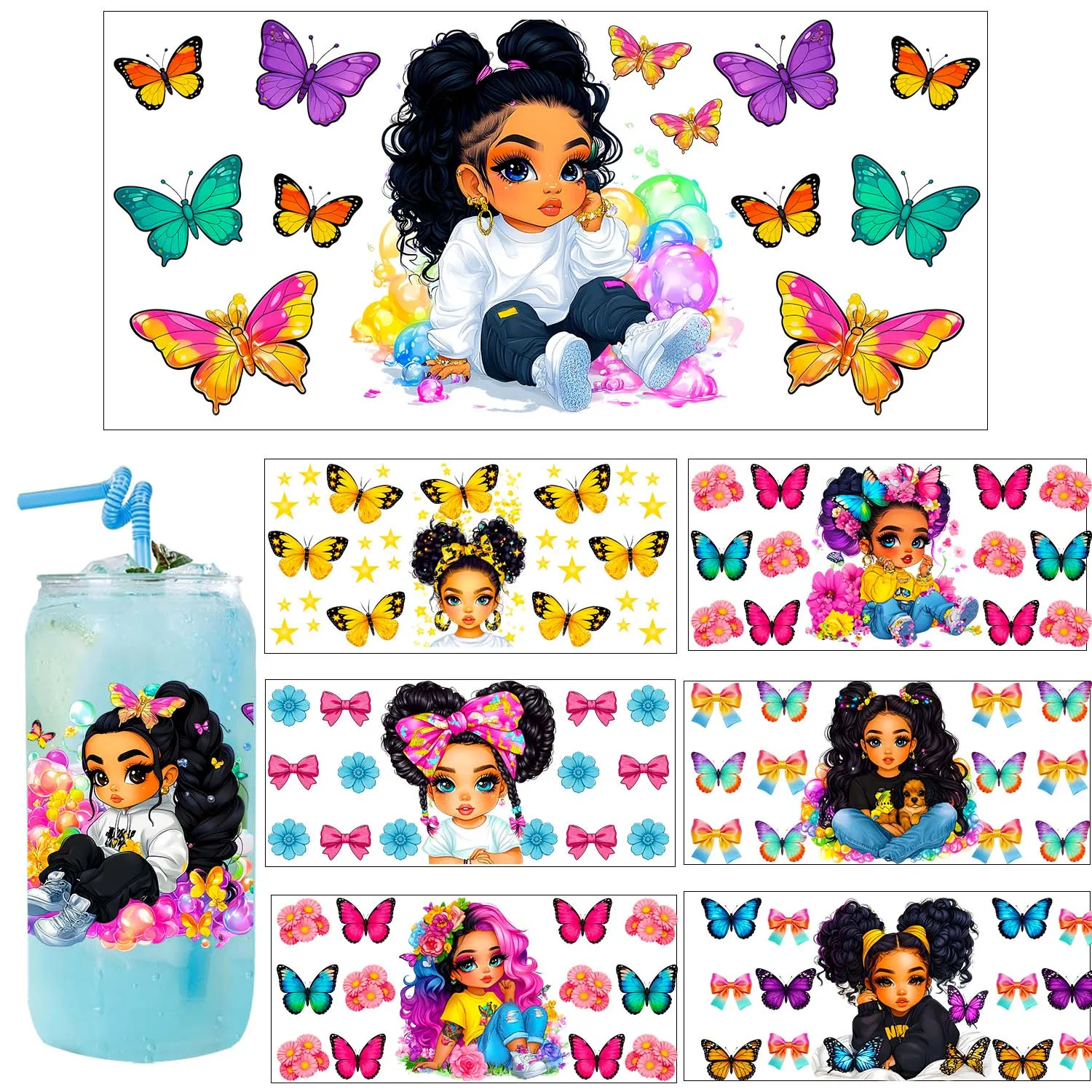 

Cute little Girls butterfly Style UV DTF Sticker DIY Decals 3D transfer uvdtf tumbler seal sticker 16oz uv dtf cup wrap