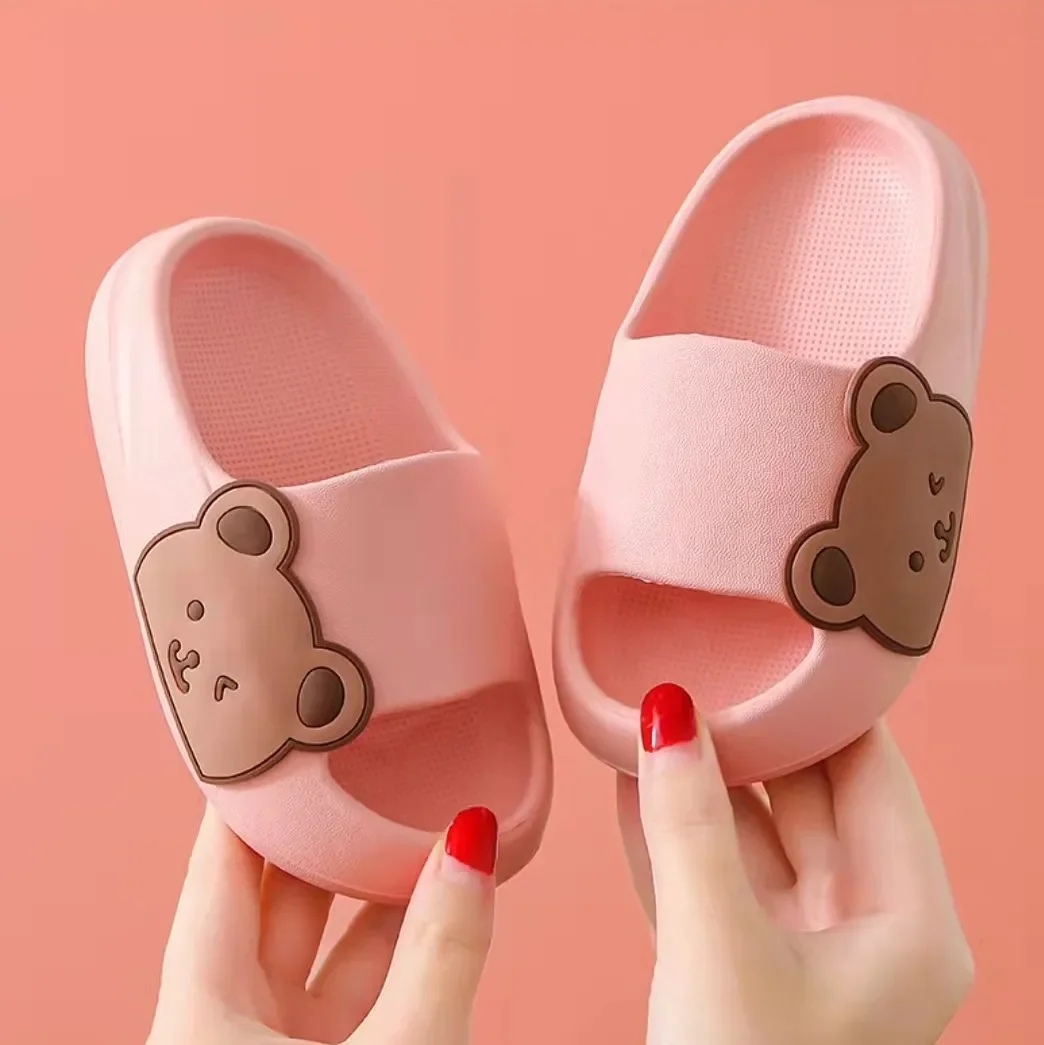 Children Slippers Cartoon Bear Home Shoes For Boy Girls Summer Flat Heel Soft Eva House Slippers Beach Child Kids Baby Slides