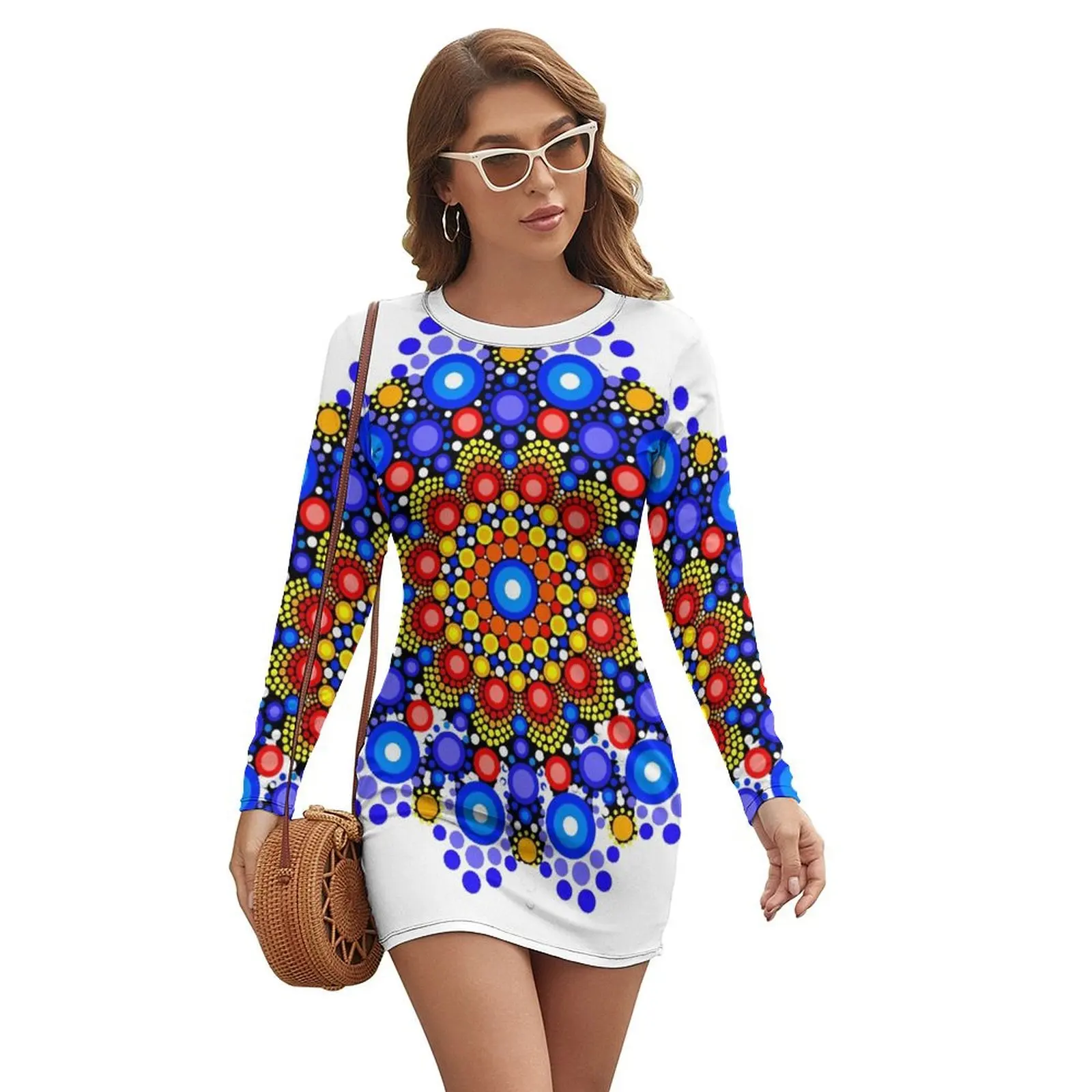 

Blue and Orange Circles Pattern Long-sleeved Dress women's elegant loose dresses summer dress womens 2024 clothes