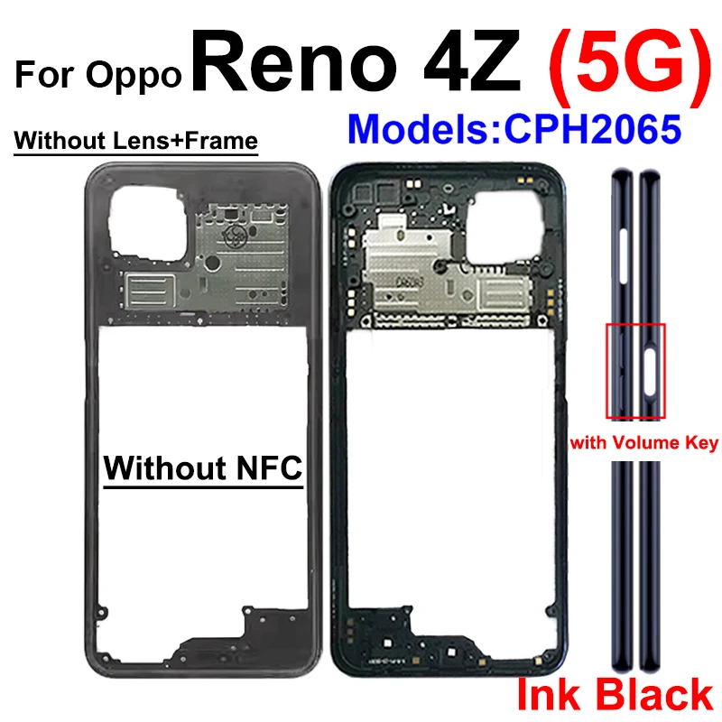 For OPPO Reno 4 Z 4Z 5G CPH2065 Middle Frame Housing Cover with Camera Lens Frame Side Buttons Repalcement