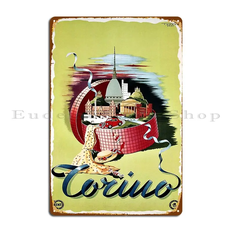 Vintage Italy Italian Travel Torino Turin Advert Metal Plaque Cinema Wall Mural Character Decoration Mural Tin Sign Poster