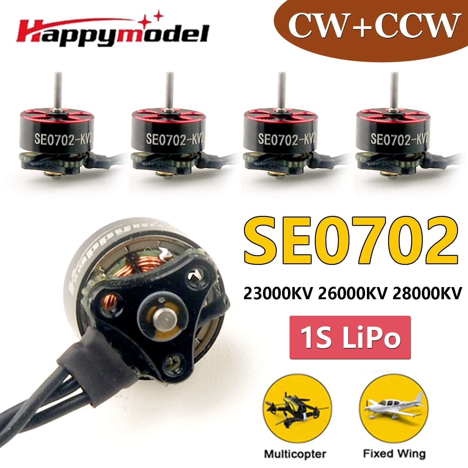 4 Stück HappyModel SE0702 Bürstenloser Motor 23000KV 26000KV 28000KV Schaft 1mm CW CCW für RC FPV 65/75mm Tinywhoop Drohnen Mobula6 ELRS