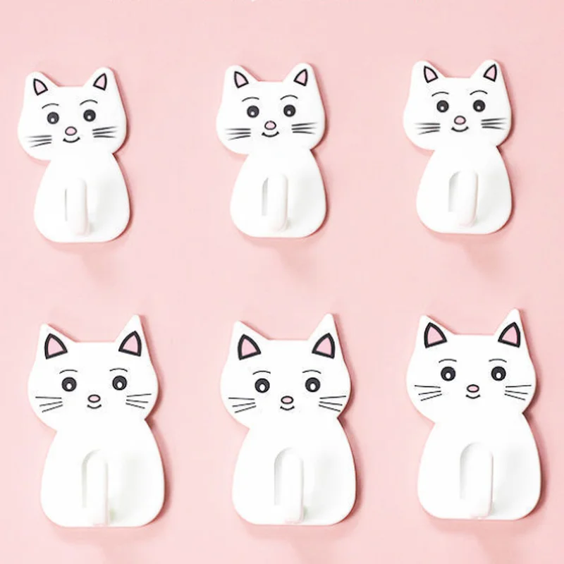 1/5PCS Cat Sticker Hook Bathroom Seamless Towel Hook Waterproof Strong Adhesive Plastic Hooks for Bathroom Wall Door for Kitchen