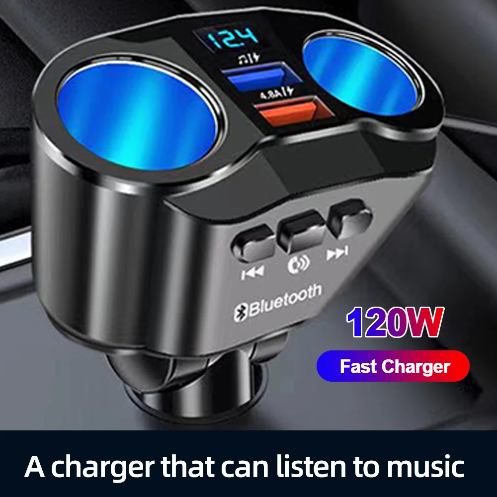 12V/24V Car Cigarette Lighter Splitter Charger PD QC3.0 Dual USB Fast Charger FM Transmitters Bluetooth Hands-free Call Sockets