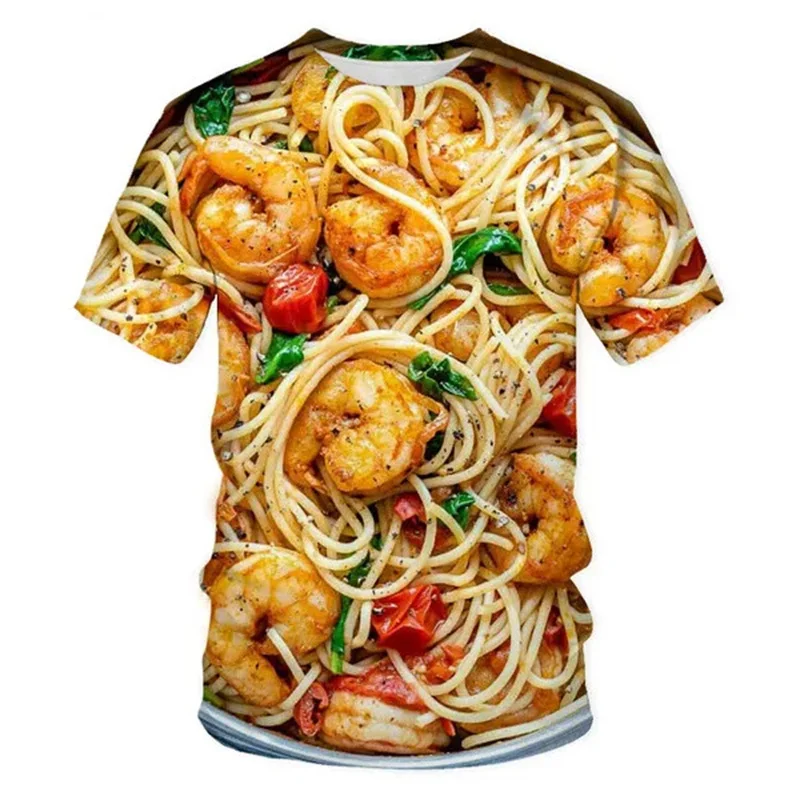 Fried Chicken Pasta Graphic T-shirt For Men 3D Print Food Short Sleeve Loose Funny T shirt Kids Casual Street Tee Shirts Tops