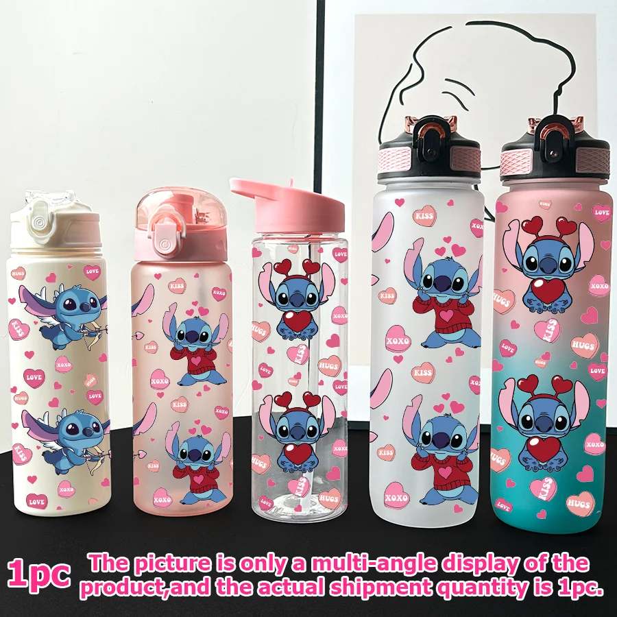 

1 шт., различные пластиковые бутылки для воды Disney, Stitch, Love с принтом 23-32 унций, портативные спортивные чашки для воды, подарки на день рождения