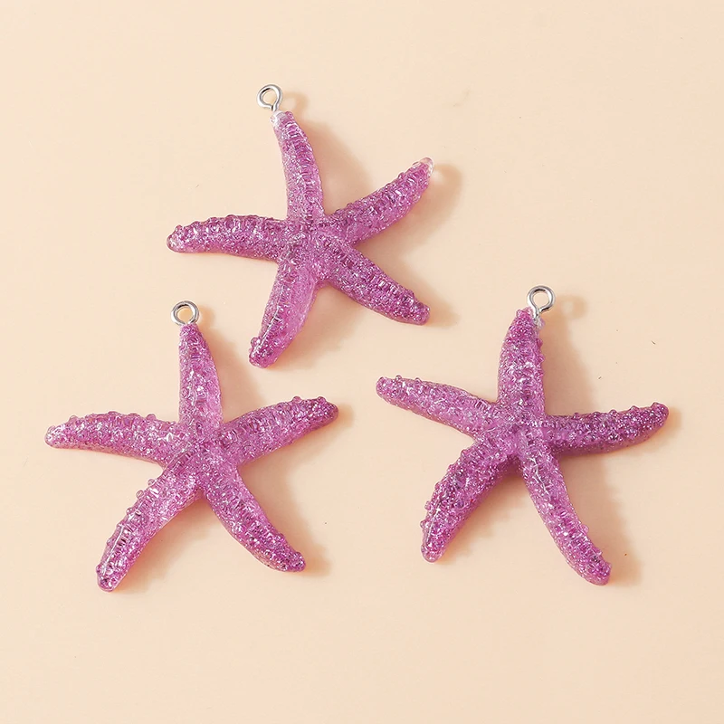 Leslie 10 Stück Harz-Anhänger in Form von niedlichen, glitzernden, bunten Seesternen für Ohrringe, Halsketten, Armbänder, Sommer- und Strand-Schmuckherstellungszubehör – Detail 4