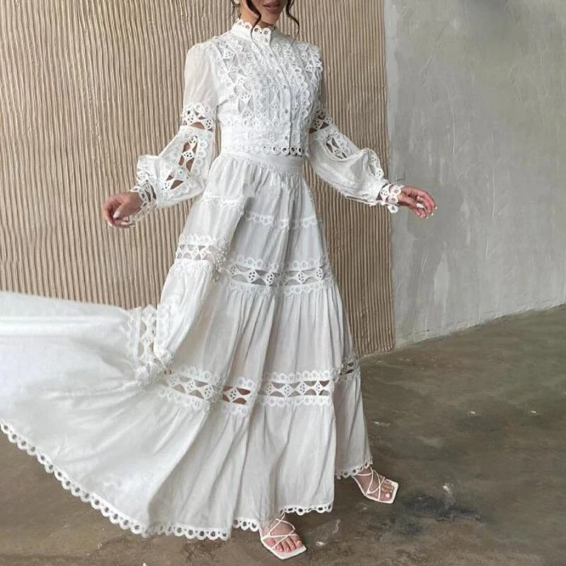 

Fashion Solid Lace Long Sleeve Two Piece Sets Autumn New Loose Commute Outfits Women Stand Collar Crop Tops+Half Skirts Suits