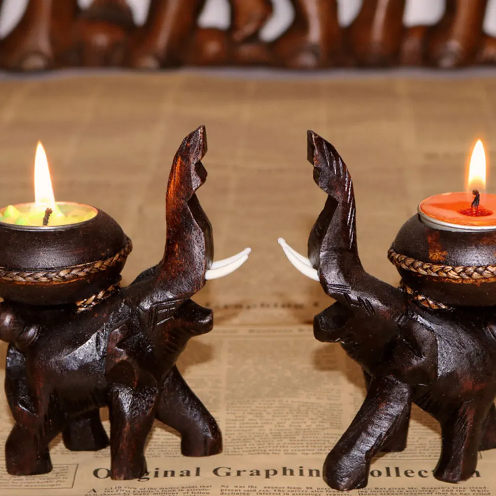 

1pc Elephant Shaped Aromatherapy Holder Wooden Reusable Decorative Candlestick Stand for Indoor Outdoor Holiday Wedding