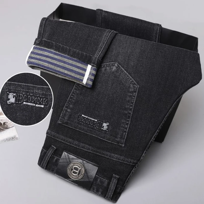 2025 جديد جينز سترتش الرجال العادية الكلاسيكية الأعمال سليم بنطلون أسود أزرق مستقيم الذكور Y2K ماركة الملابس السراويل حجم 29-40 #4