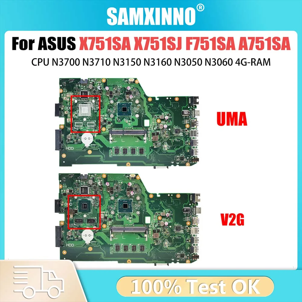 X751SA Laptop Motherboard For ASUS X751SJ K751SV F751SA A751SA F751SJ Mainboard CPU N3700 N3710 N3150 N3160 N3050 N3060 4GB RAM