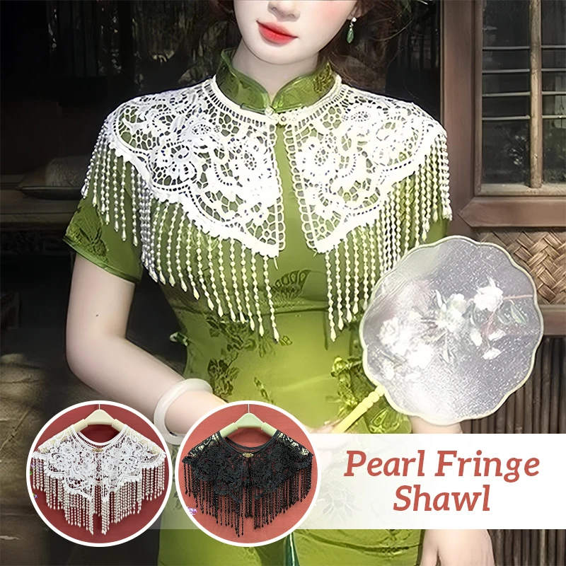 

Elegant Pearl Tassel Lace Shawl Women's Cheongsam Hanfu Accessories Shawl Chinese Style Wedding Xiuhe Dress Collar Detachable