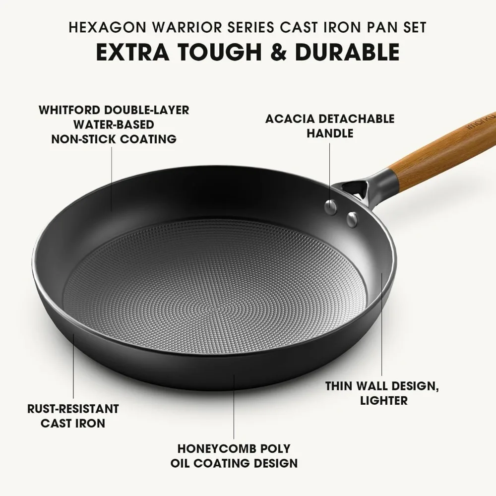 Non Stick Frying Pans - 8&10&12 Inch Cast Iron Skillets Professional Cast Iron Pan Dishwasher Safe Nonstick Frying Pan Set