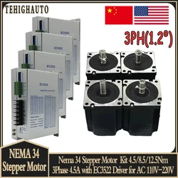 3PH Nema34 Stepper Motor EC3522 Drive Kit 4.5A 4.5/8.5/12Nm 86 Motor 14mm Shaft  AC 110V-220V Drive for CNC Engraving Machine