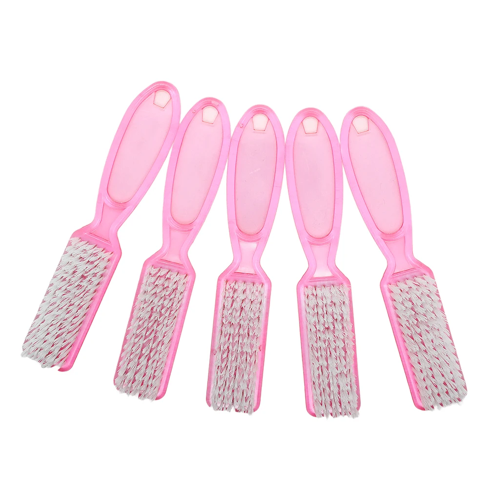 2/5/10 pçs pacote transparente rosa escovas de unhas alça ergonômica manicure pedicure ferramentas de limpeza profissional salão qualidade ferramentas