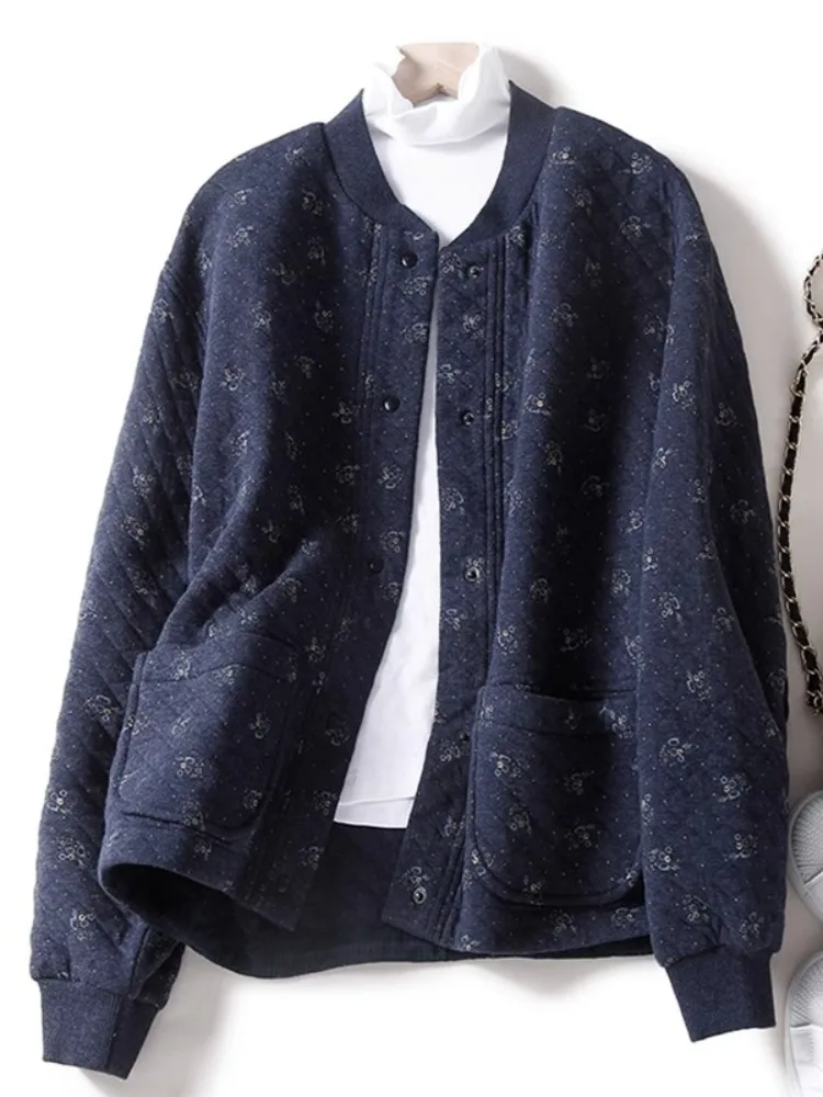 

Повседневный хлопковый свитшот, женский весенне-осенний бейсбольный наряд с ромбовидным узором, верхняя одежда, удобная антибактериальная одежда