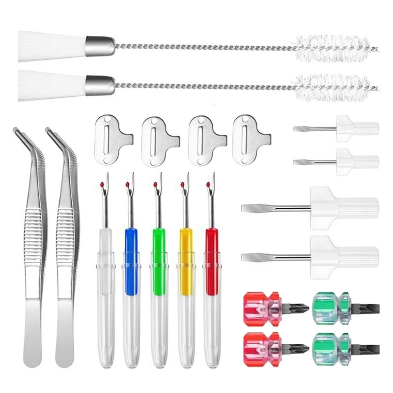 KX4B 21 pièces Machine à coudre outil pince à épiler tournevis couture Unpicker brosse Double extrémité