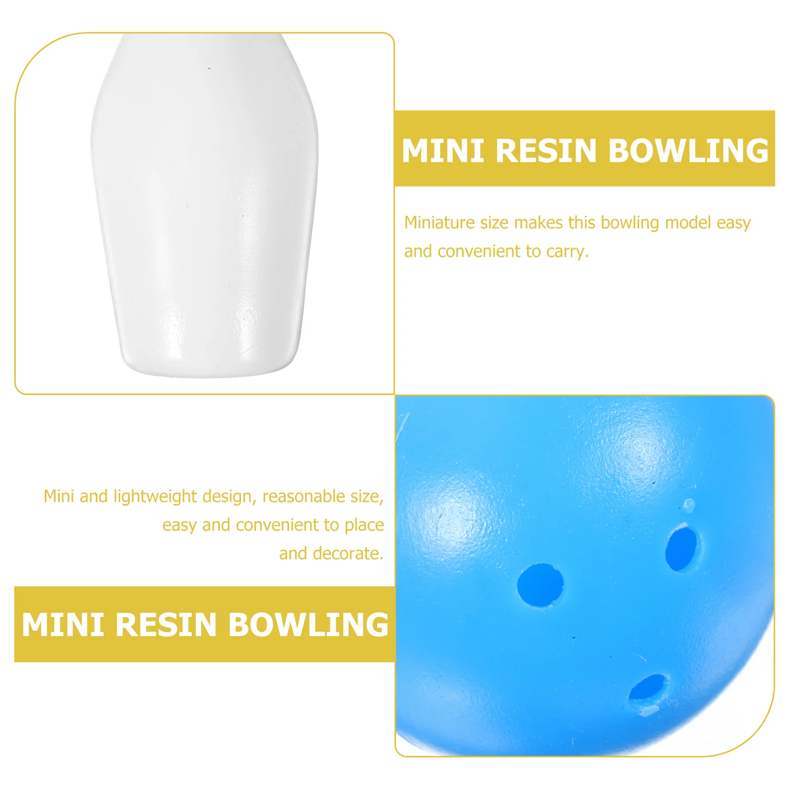 Jeu de bowling l'inventaire portable en résine pour enfants, jouet de balle, petite décoration, voyage, 2 ensembles