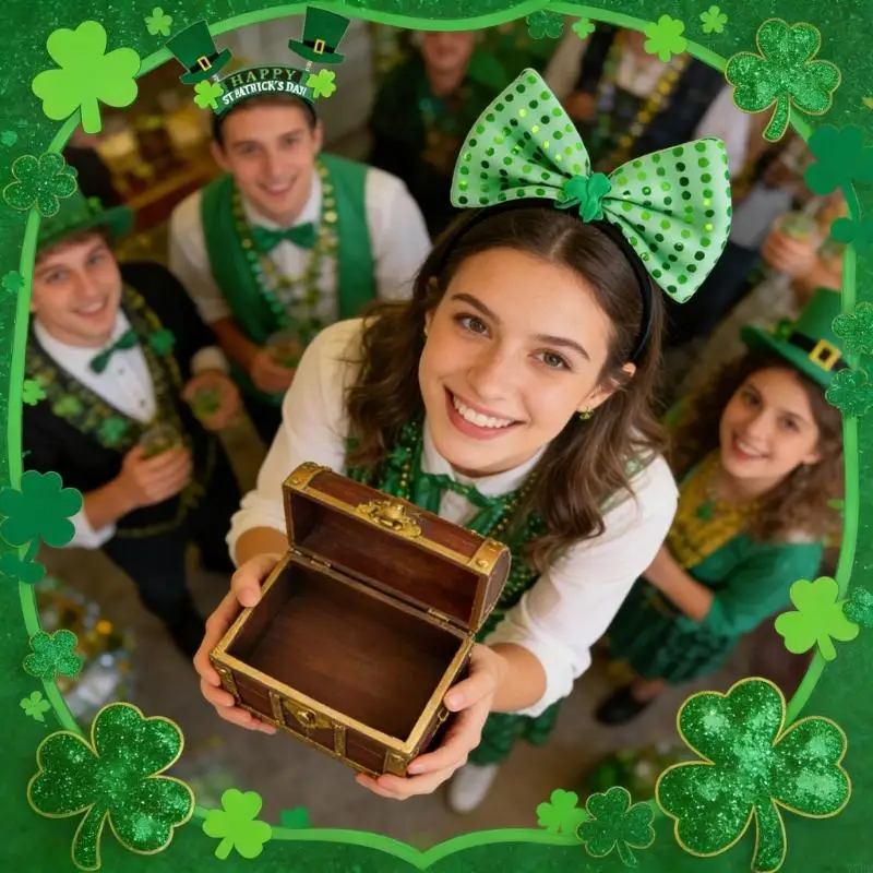 

77HE Irish Festival Decors Set Green Shamrock Pendants Costume Headband Roleplay Accessories for Party and Bar Decorations