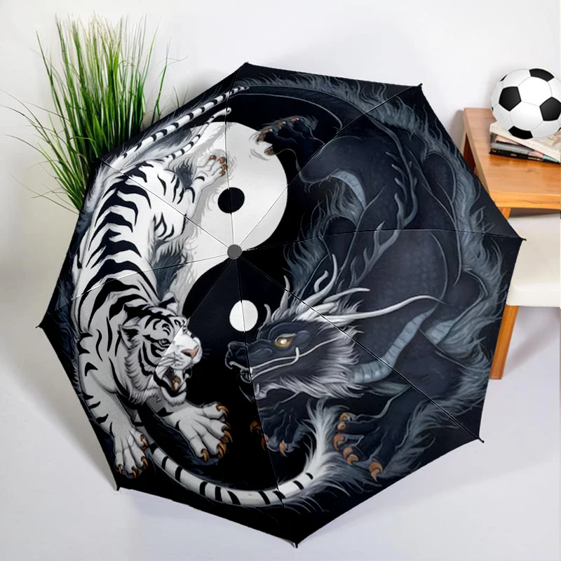 Retro Yinyang Dragon  Umbrella Automatic Open/close, Sturdy Iron Frame & 8-Rib Struct, Umbrella for Women & Men, Christmas Gifts
