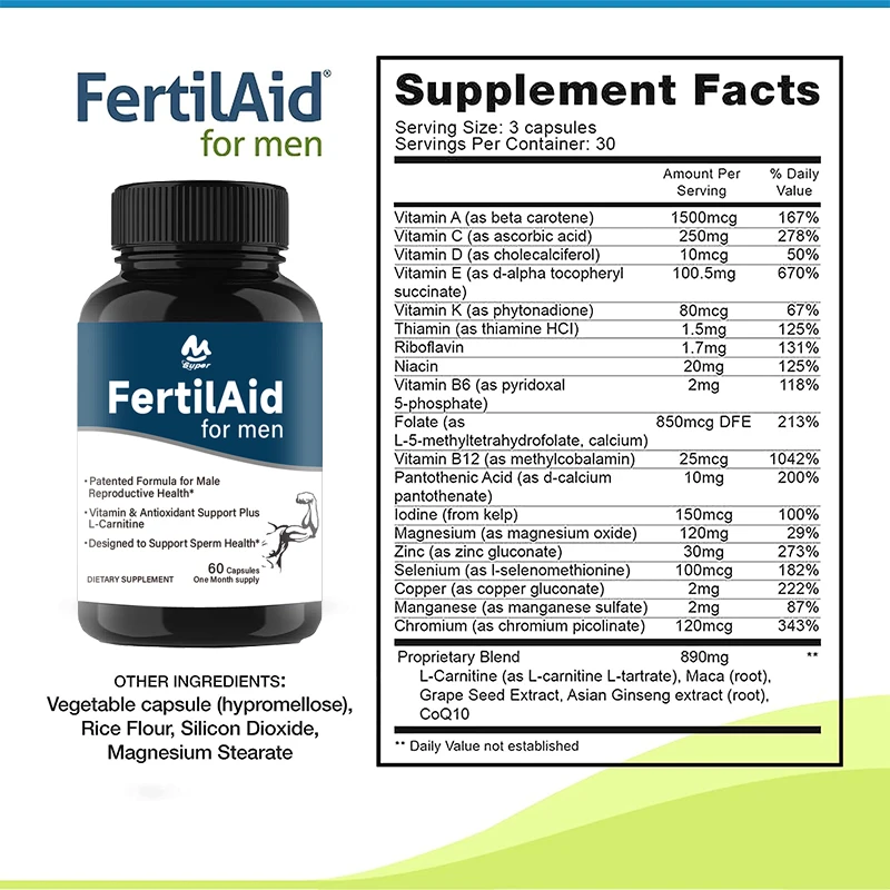 Male fertility and prenatal vitamins, supporting counting and vitality, maca/L-carnitine/coenzyme Q10 targeting fertility