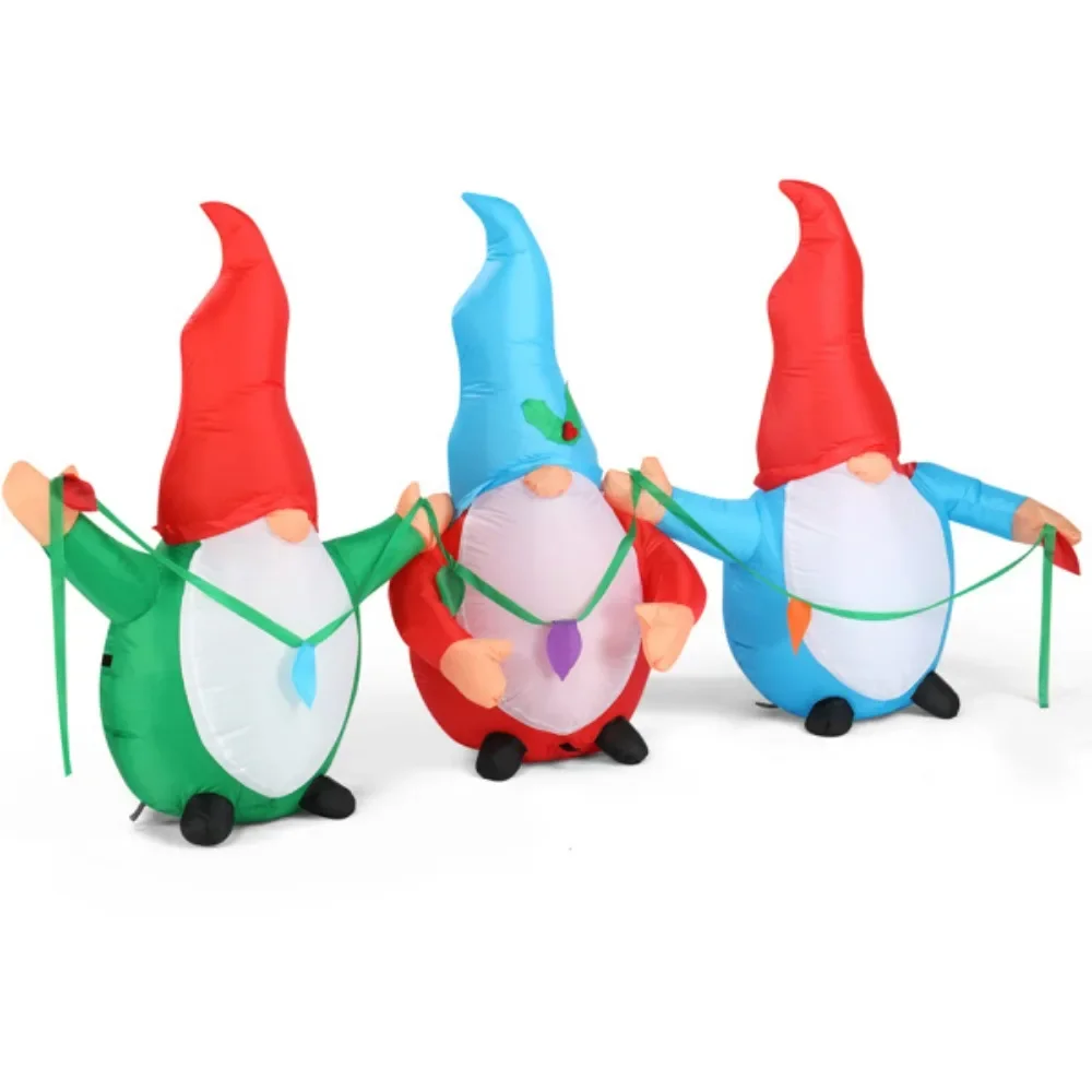 

6.6 FT Lighted Christmas Inflatable Decoration, Inflatable Three Christmas Gnomes Elves, Funny Blow Up Yard Decorations with