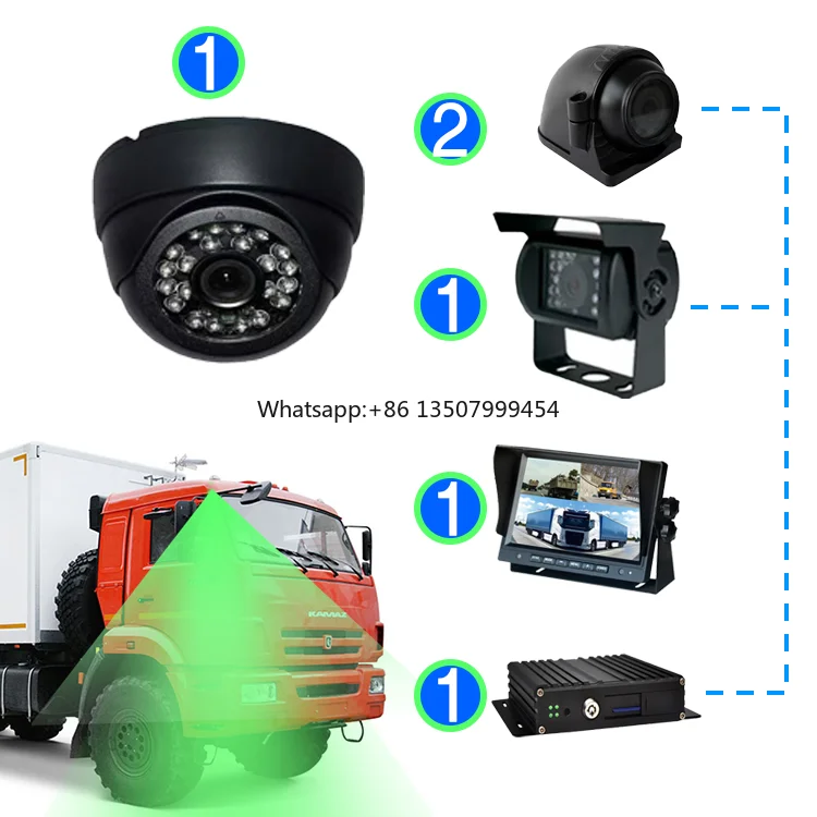 

7 Inch 1080P AHD 4-Channel Vehicle Backup Camera System IP69K Waterproof Heavy Duty Truck Bus Reversing Kit