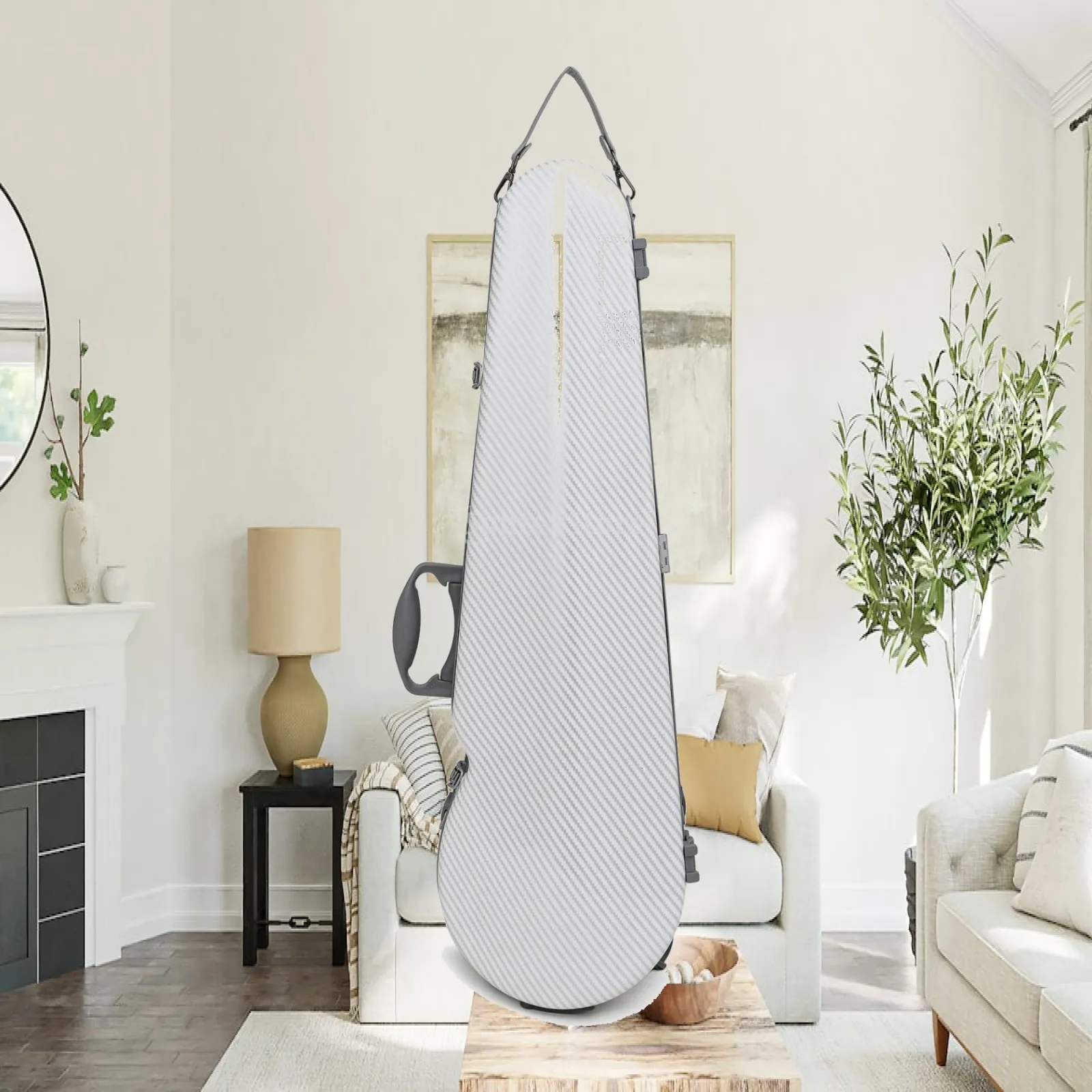 Violin Case 4/4 Teardrop Style Hard Cover Carbon Look Durable Microfiber with Top Side Handles and Strap for Practice