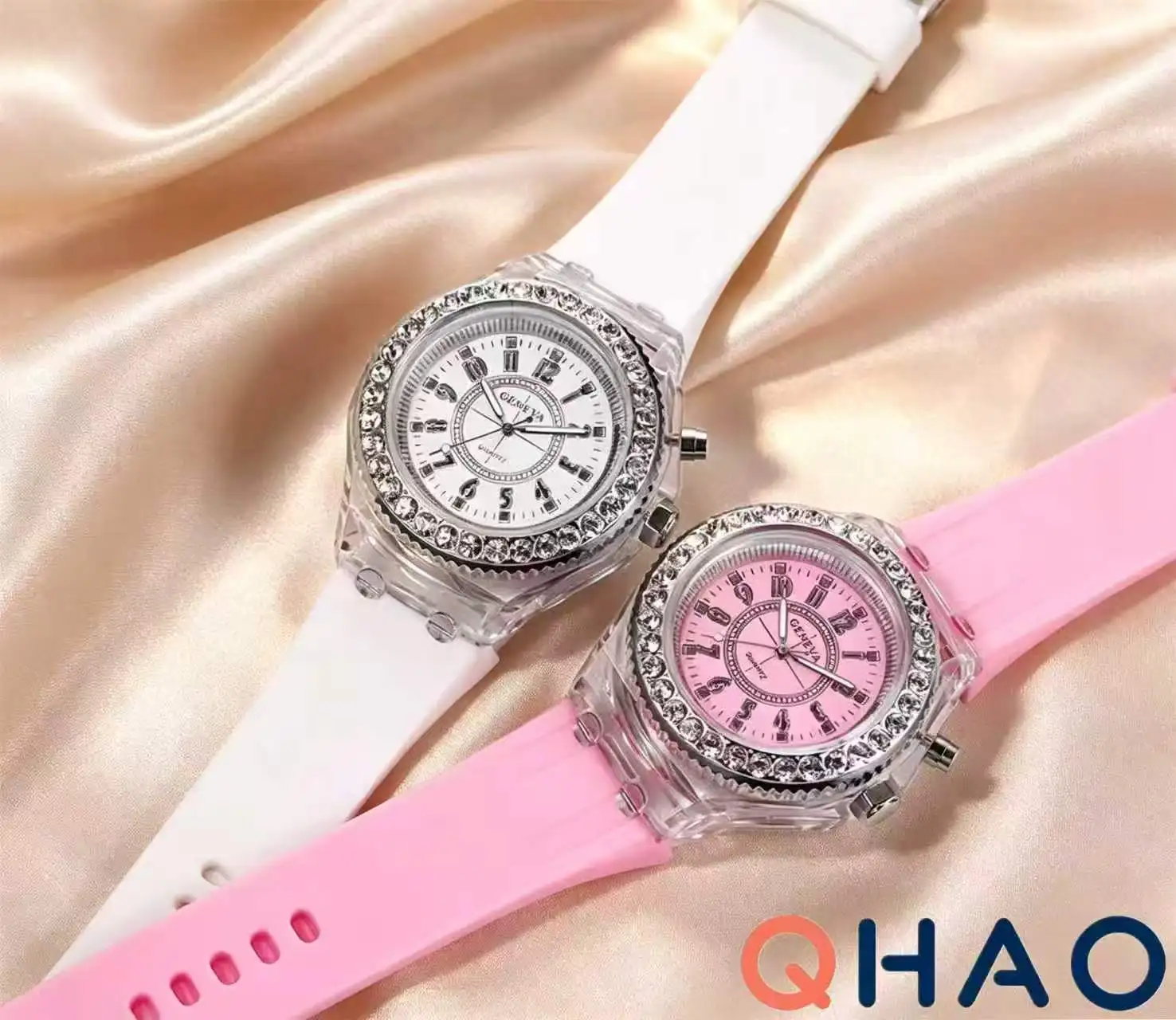 LED Light Flash Luminous Watches Women Men Boys Girls Silicone Wrist Watch Fashion Rhinestone Clock Kids Children Relogio Saati