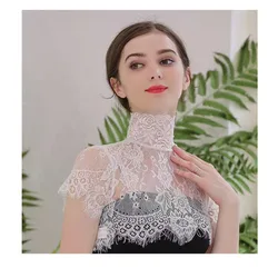Women Black Lace Shirt Fake Collar Fashion Embroidered Blouse Detachable Collar Shawl Wrap Decorative Blouse Shawl Lapel Top