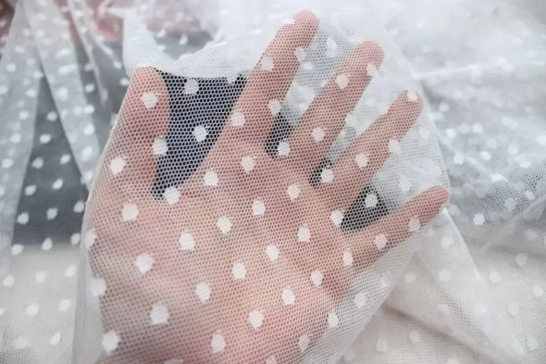 stretch white black caramel polka dot Embroidery Lace Fabric Dots Soft Mesh Tulle For Girl Dress Tutu Dress Wedding