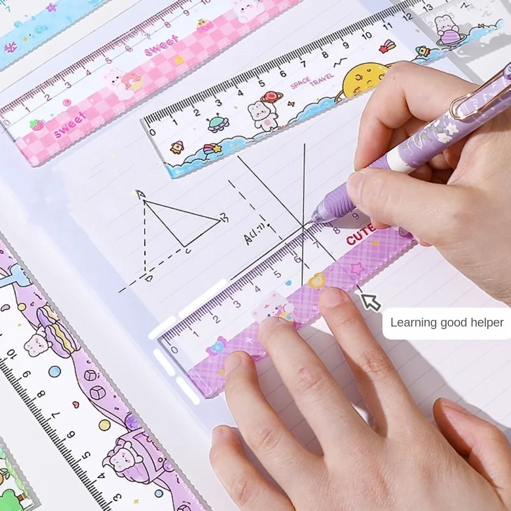 Useful 15cm Cartoon Pattern Ruler Acrylic Cute Transparent Straightedge Drafting Drawing Straight Ruler Math