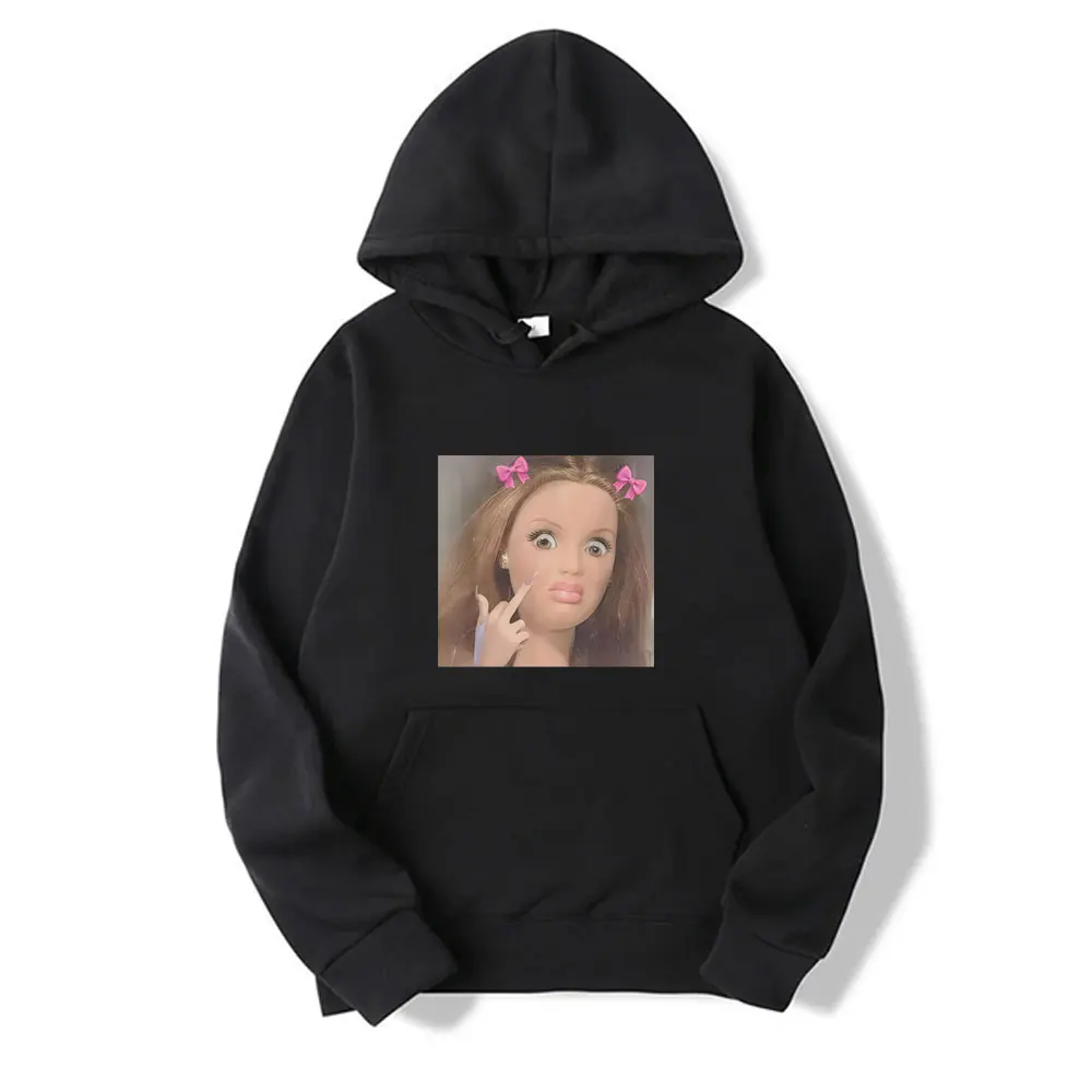 

Funny Doll Face Meme Hoodie Men Women Casual Humor Hooded Sweatshirt Unisex Retro Oversized Y2k Streetwear Male Fashion Hoodies