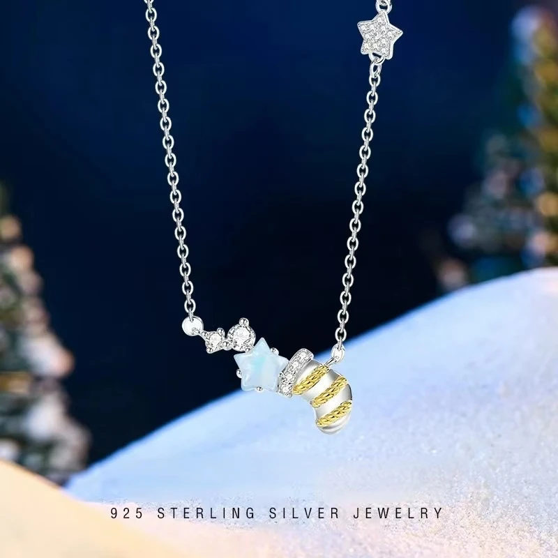 Christmas Stocking Pendant AAA CZ Magic Star Necklace S925 Silver 2025 Girls' Christmas Gift