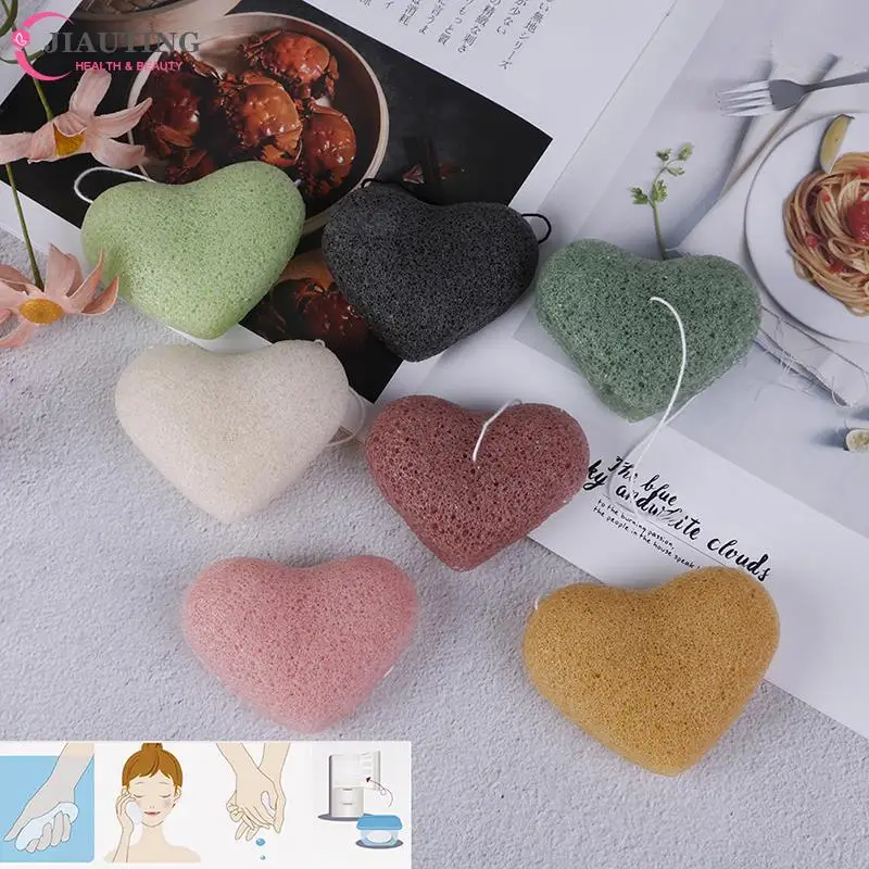Hartvormige Peeling Reinigen Konjac Spons Natuurlijke Konjac Konnyaku Bladerdeeg Gezicht Wassen Spons Esponja Make Konjac 1Pc