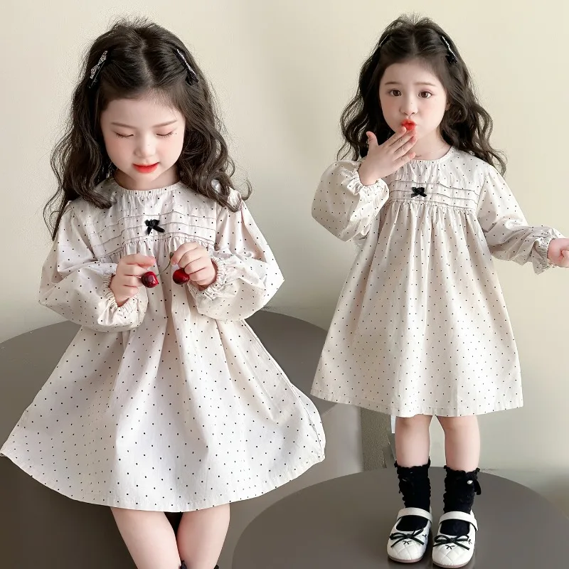 

Girl's Spring Autumn Dress Children's Polka Dot Princess Dress Kids Long Sleeve Casual Dress Cotton 2025 New