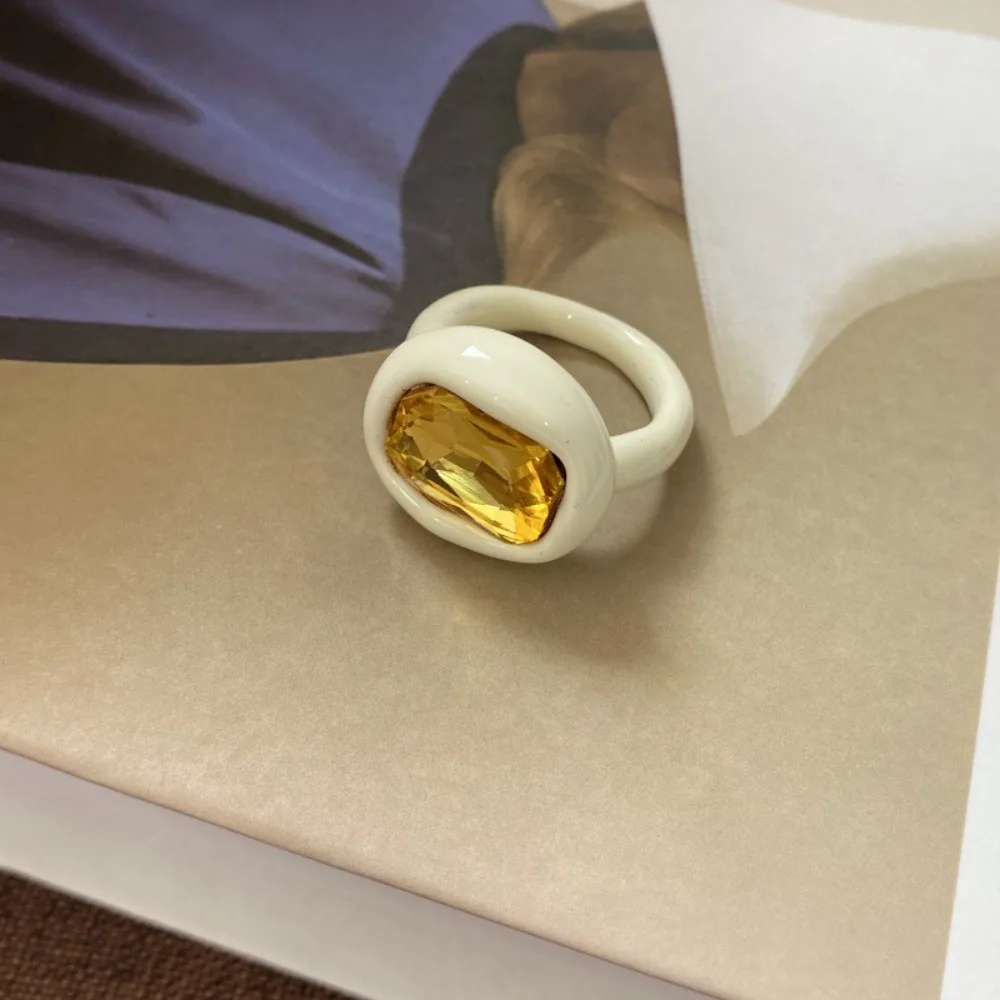Elegant Dopamine Enamel Ring Colorful Resin Sweet Style Resin Ring Lightweight Build Tarnish Free Statement Ring For Women