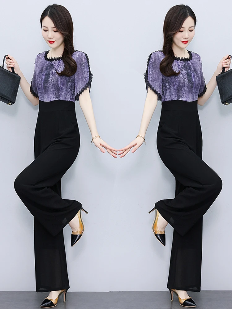 

Модный женский летний комбинезон с широкими штанинами и высокой талией, с принтом, с эффектом похудения, универсальный, элегантный