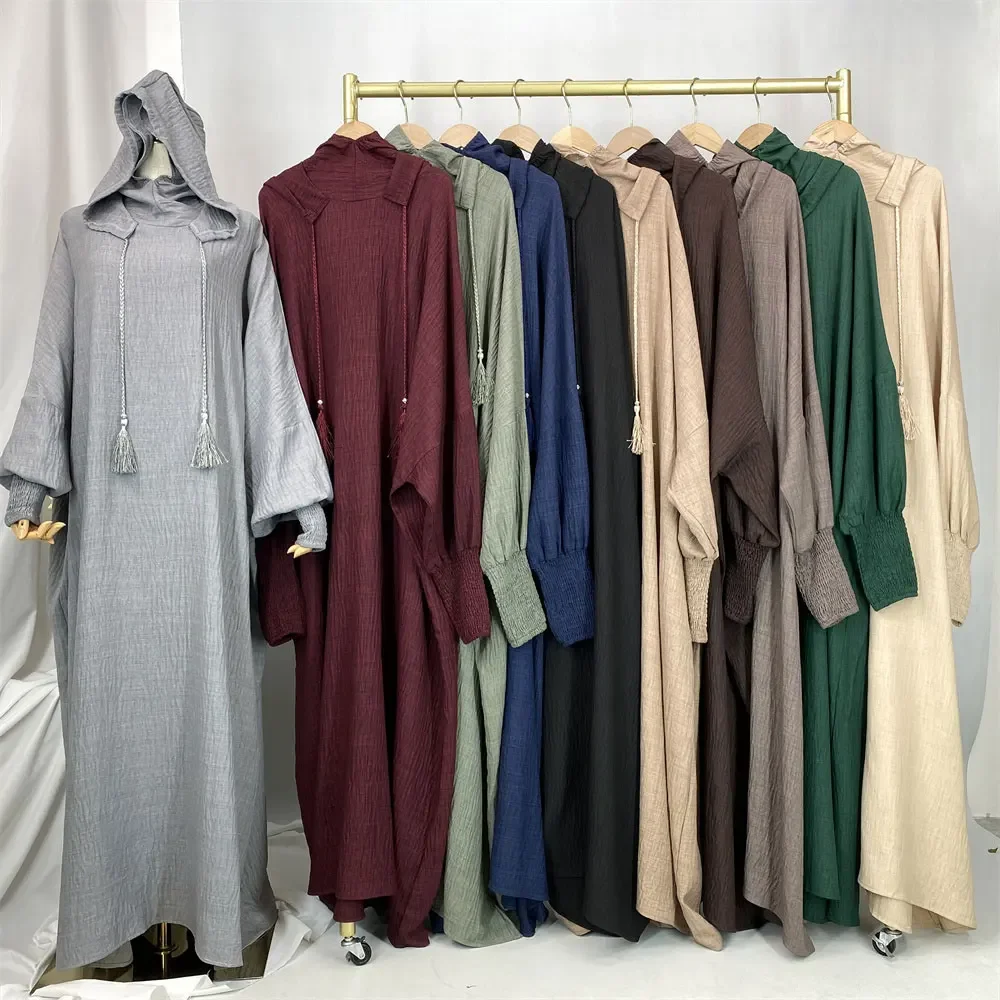 

Casual Women Long Sleeve Hooded Dress Muslim Abaya Dubai Kaftan Eid Djellaba Ramadan Islam Clothing Turkey Caftan Robe Jalabiya