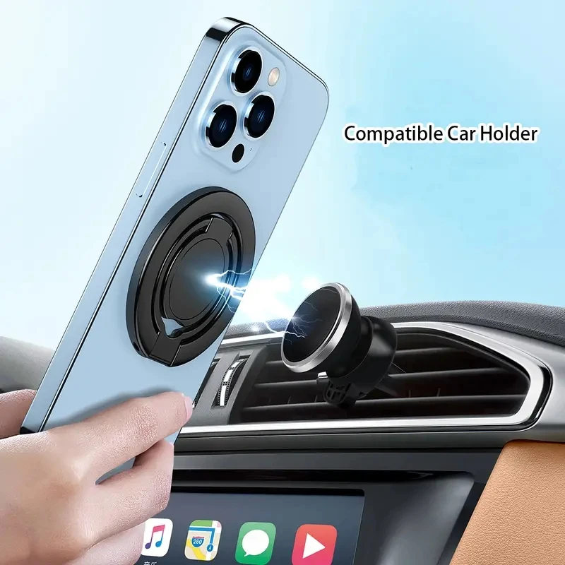 Universal Magnetic Vehicle Phone Holder Strong Magnet 360° Rotation Foldable Adjustable Ergonomic Finger Ring Cell Phone Mount