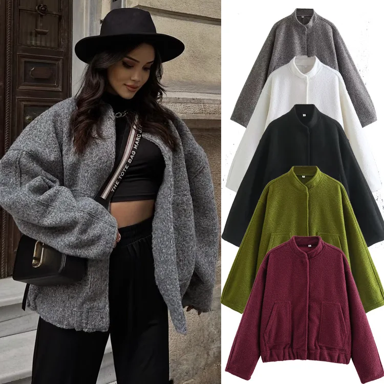 

Женская модная куртка-бомбер большого размера, повседневная куртка на молнии с карманами, уличная одежда с длинными рукавами, пальто на пуговицах, женская шикарная верхняя одежда