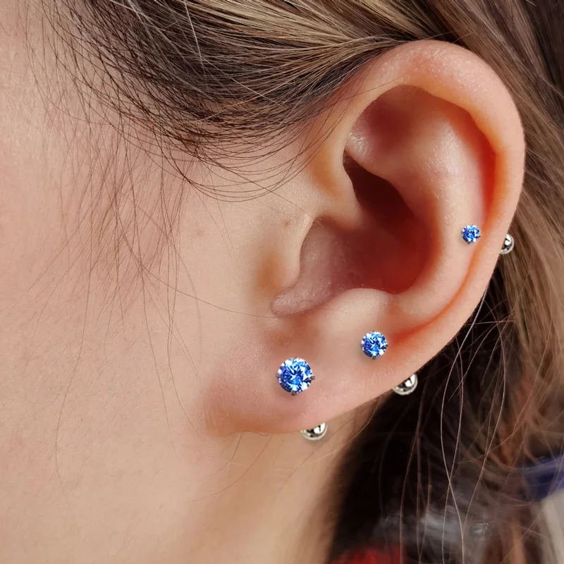 

Простые серьги из стерлингового серебра 925 пробы с синим цирконом, модные серьги с винтами для женщин, корейские мини-аксессуары для ушей с темпераментом