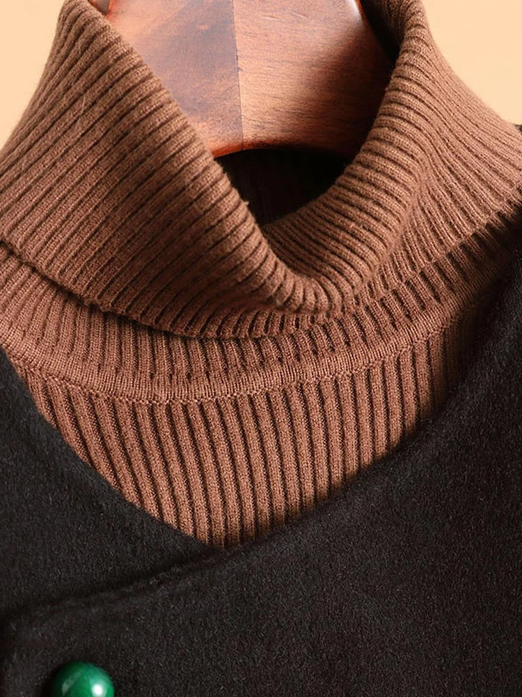 빨간색 울 조끼 코트 여성용 신상 중국 스타일 친다오 니트 아우터웨어 출퇴근용 라운드 넥 오버 롱