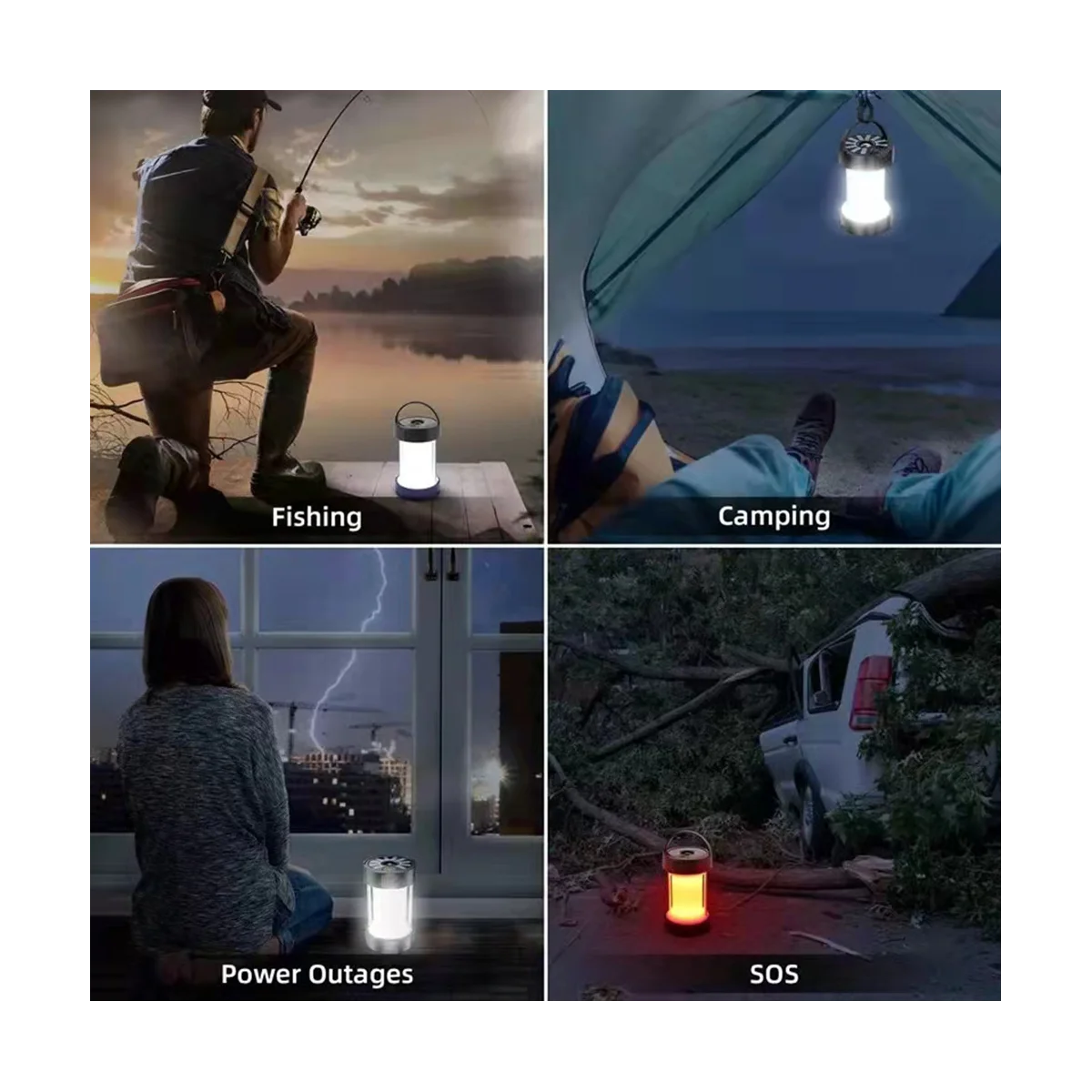 

Solar Camping Tent Lamp LED Emergency Lights Portable Lantern Spotlights Rechargeable Battery Flashlight -White