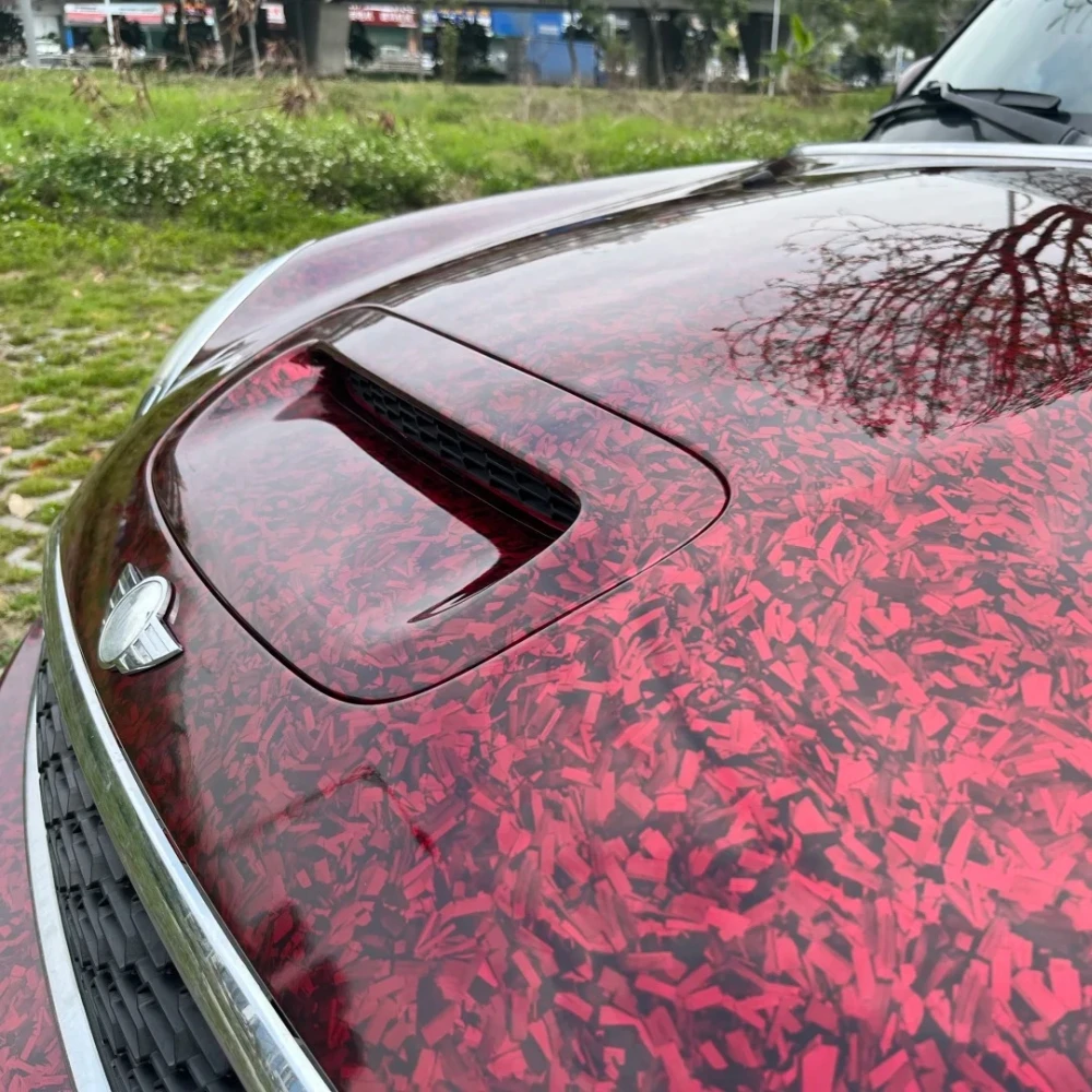 1,52x18 м кованое углеродное волокно, виниловая пленка для изменения цвета автомобиля, самоклеящаяся ПЭТ-материал, защита тела, без пузырьков, красная краска