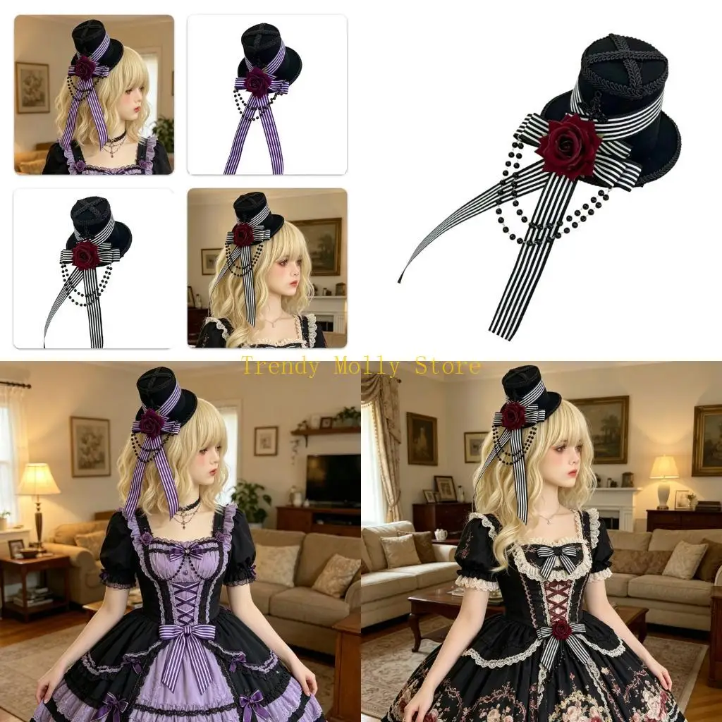 

N5KB Gothic Top Hat Hair Clip Elegant Hair Accessory For Party Cosplay Costume